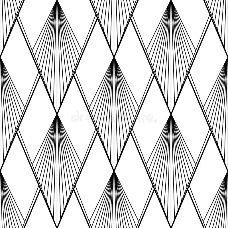 Art Deco Pattern. Fanning Seamless Black and White Background Stock