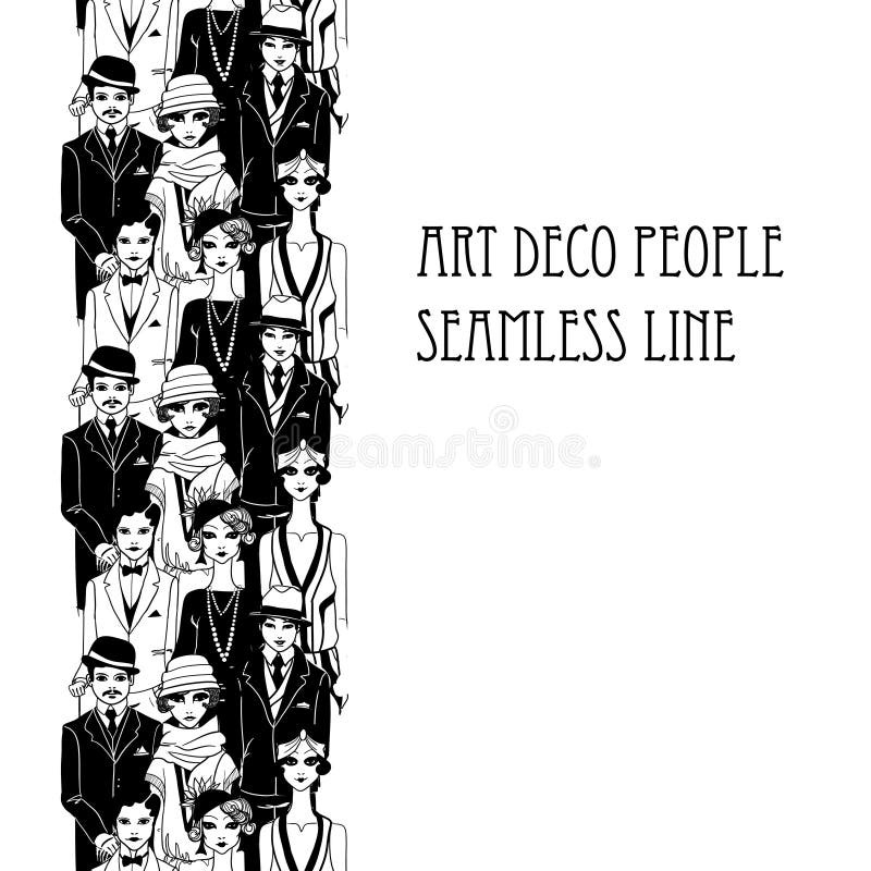 Art deco people. Seamless border vector illustration Art deco people. Seamless border vector illustration