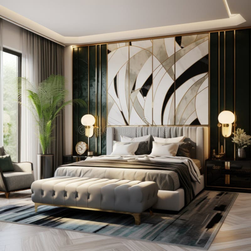 Art Deco Style Interior Design of Modern Living Room Stock Illustration