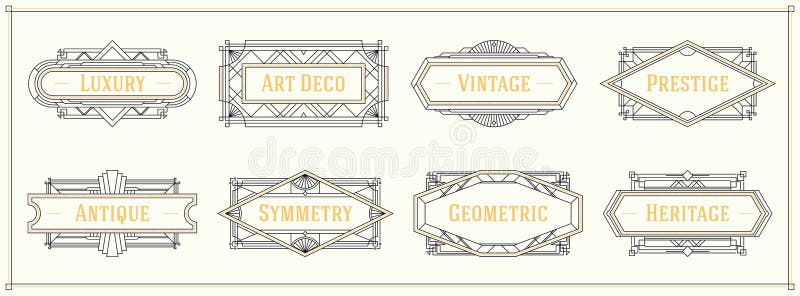 Art deco style line border and frames, decorative geometric ornament set label vintage vector design graphic elements