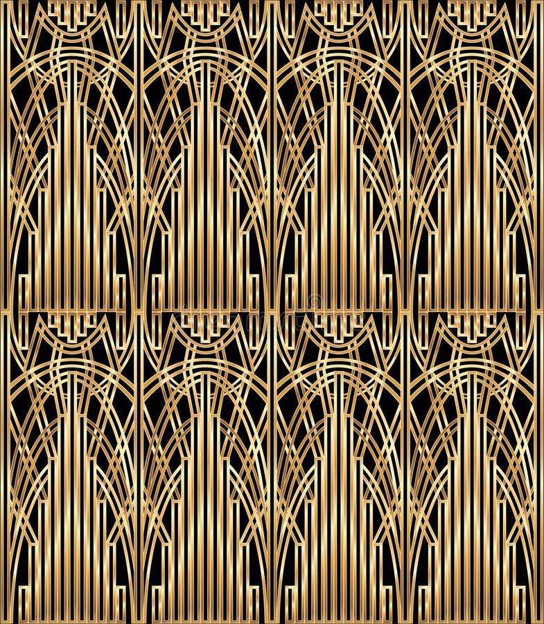Art Deco Wallpaper with Golden Pattern, Vector Stock Vector