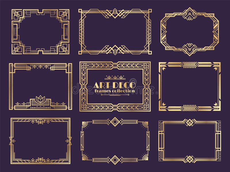 Art DecoR?nder zwanziger Jahre goldene Rahmen, dekorative Elemente nouveau Fantasie f?r Weinleseplakate Vektorart- decoVerzierung vektor abbildung Art DecoR?nder zwanziger Jahre goldene Rahmen, dekorative Elemente nouveau Fantasie f?r Weinleseplakate Vektorart- decoVerzierung vektor abbildung