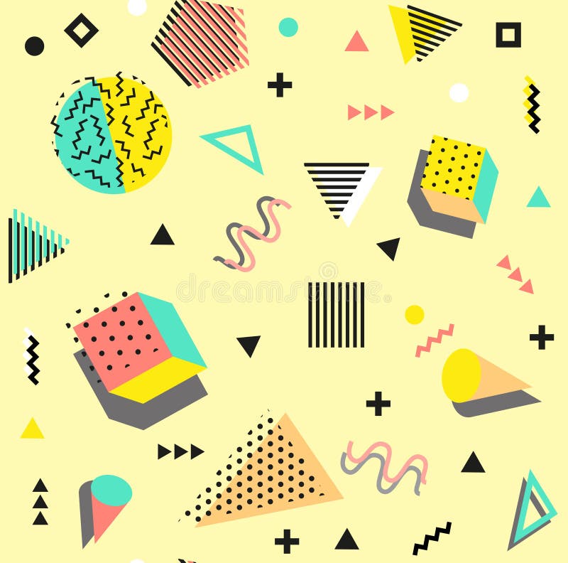 Art der Retro- Weinlesemode 80s oder 90s Nahtloses Muster Memphis Modische geometrische Elemente Moderne abstrakte Auslegung stock abbildung