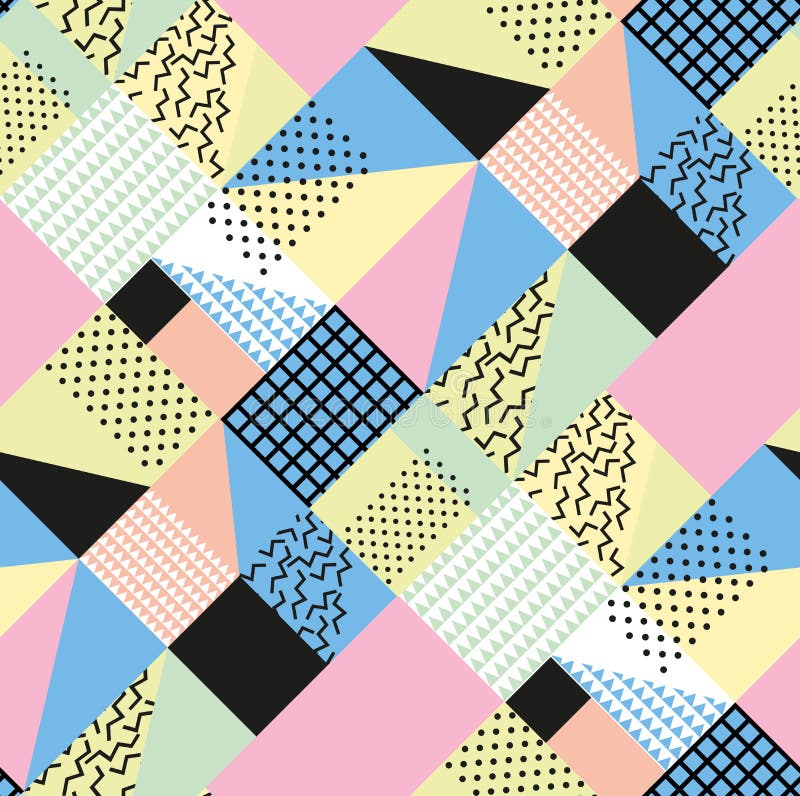 Art der Retro- Weinlesemode 80s oder 90s Nahtloses Muster Memphis Modische geometrische Elemente Moderne abstrakte Auslegung vektor abbildung