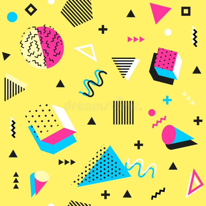 Art der Retro- Weinlesemode 80s oder 90s Nahtloses Muster Memphis Modische geometrische Elemente Moderne abstrakte Auslegung stock abbildung