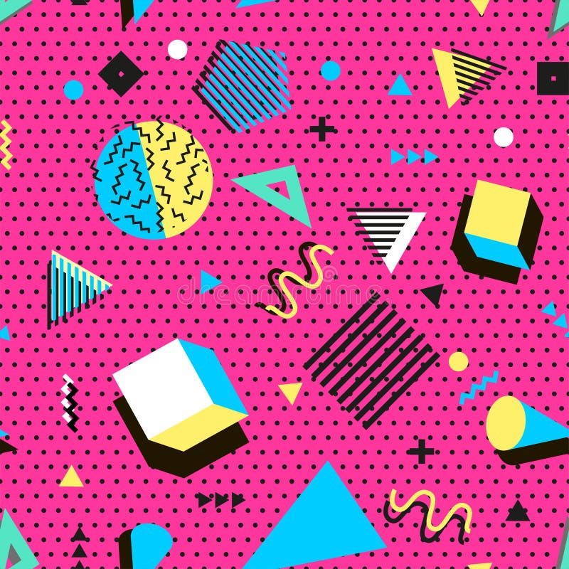 Art der Retro- Weinlesemode 80s oder 90s Nahtloses Muster Memphis Modische geometrische Elemente Moderne abstrakte Auslegung vektor abbildung
