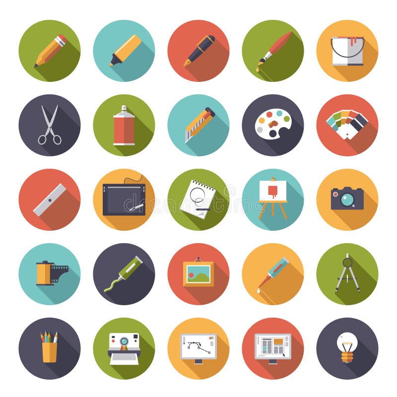 Art and design flat icon vector collection