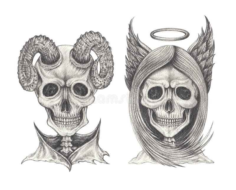 Angel And Demon Skull With Wings Tattoo On Chest For Men