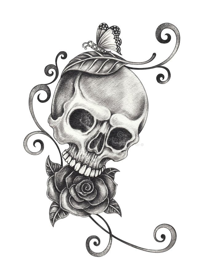 Skull Art .Hand Drawing on Paper. Stock Vector - Illustration of head ...