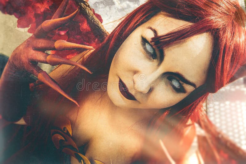 Art devil. Demoness close portrait. stock image Art devil. Demoness close portrait. stock image