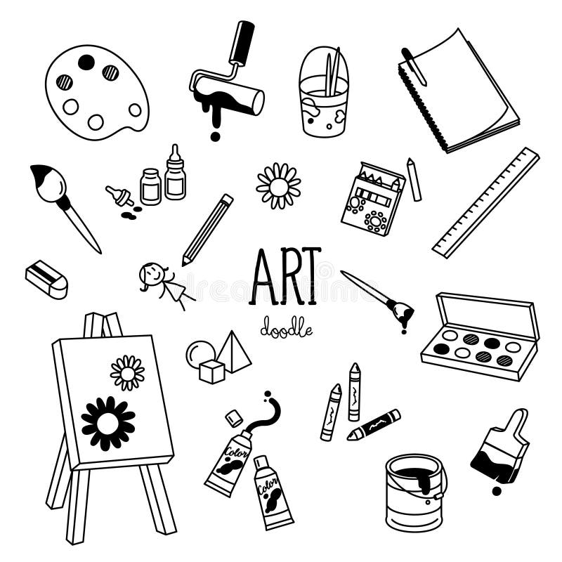 Art Doodles Estilos Del Dibujo De La Mano De Los Objetos Del Arte  Ilustración del Vector - Ilustración de trazado, tinta: 114633826