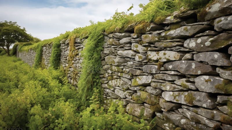 Art of dry stone wall construction in countryside