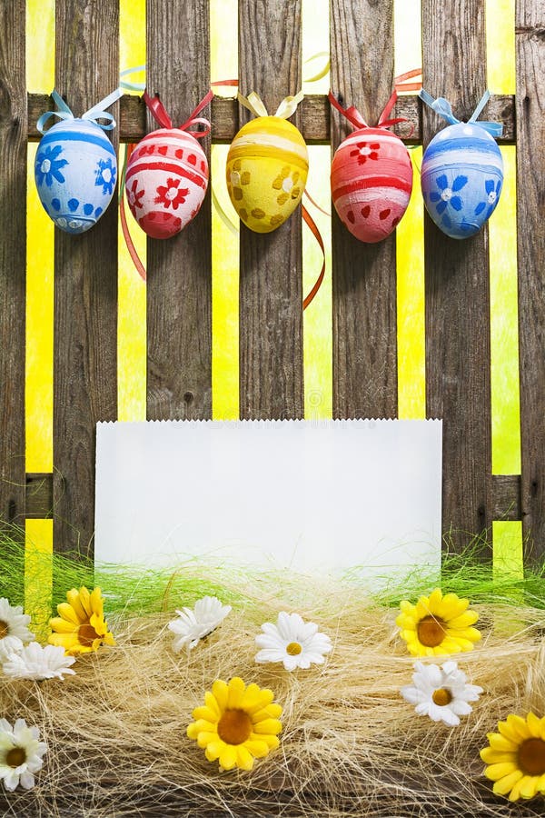 Art Easter Egg background fence card blank spring flower eggs