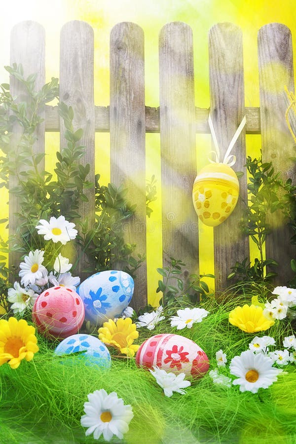 Art Easter Egg background fence card spring flower