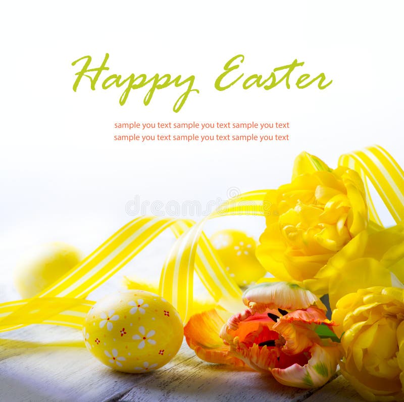 Art easter eggs and yellow spring flower on white background. Art easter eggs and yellow spring flower on white background