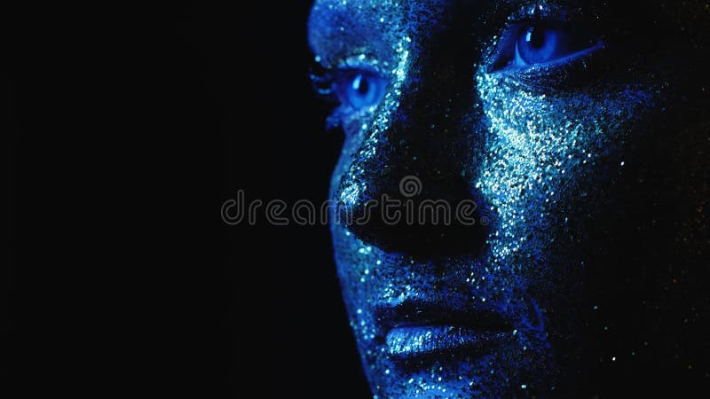 Art glitter portrait pensive woman sparkling face