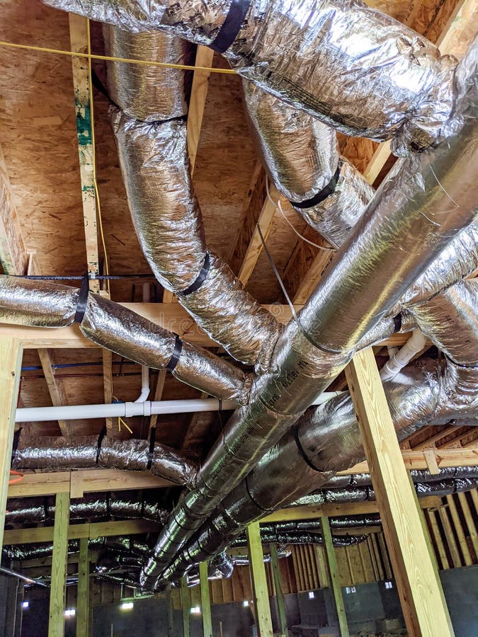 The Art of Hvac Ductwork in a Residential Crawl Space Stock Image