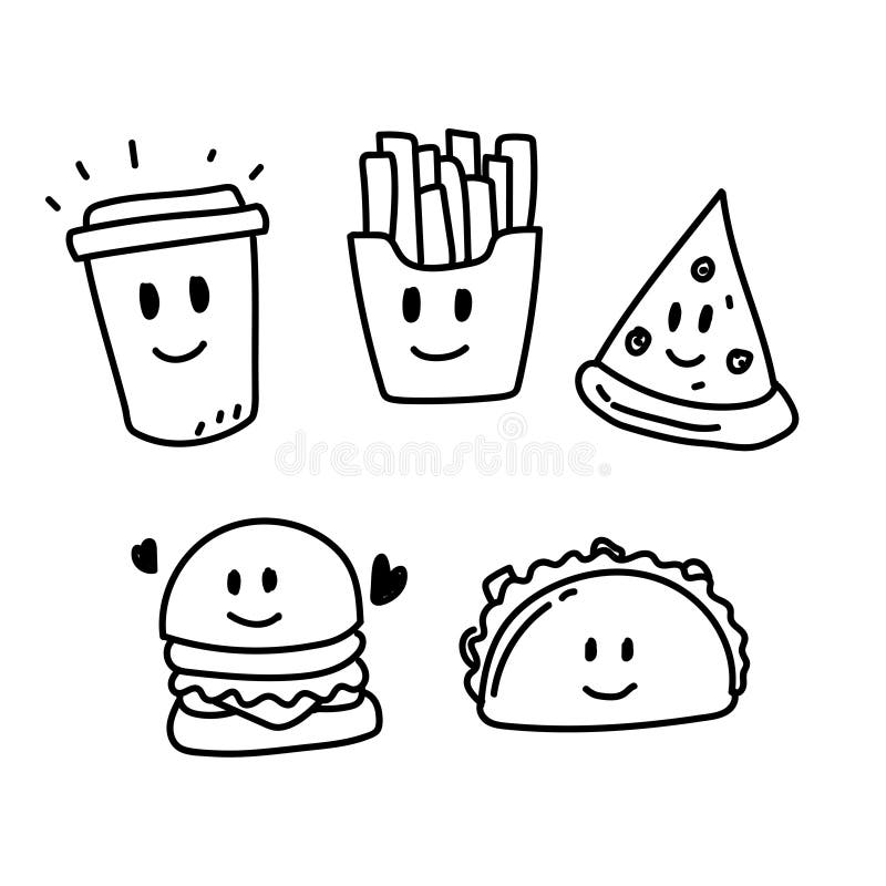 Set of Fast Food Vector Illustration with Line Design Stock Vector ...