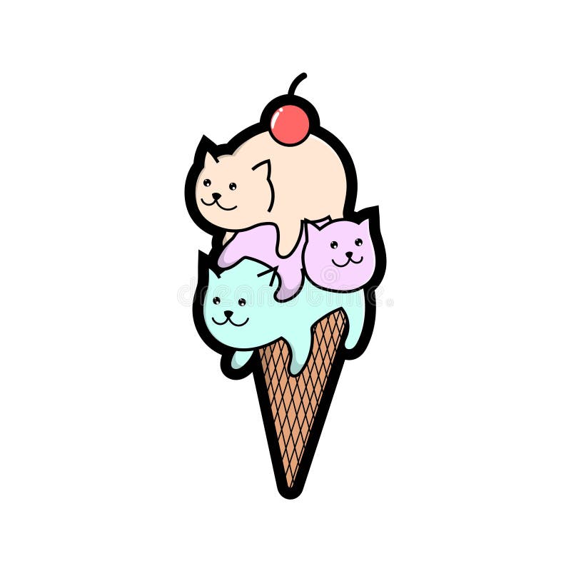 Unique cute cat ice cream, good for stickers, t shirt design, print, cartoon, art