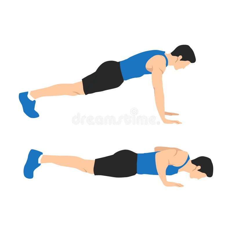 Man character doing push ups flat vector illustration