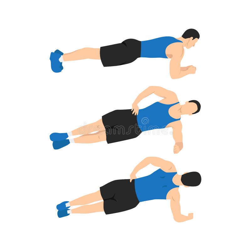 Man doing plank rolls exercise. Abdominals exercise flat vector illustration royalty free illustration
