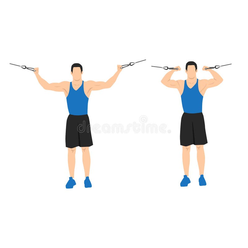 Man doing overhead cable curls. Crucifix curls. flat vector illustration vector illustration