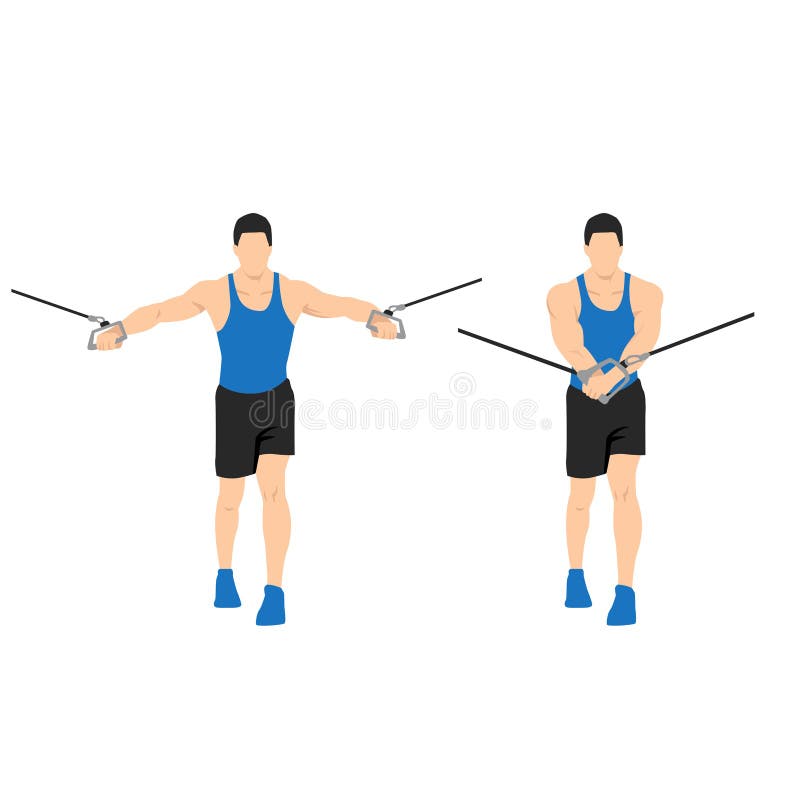 Standing cable crossover press. cable flies exercise. Flat vector illustration royalty free illustration