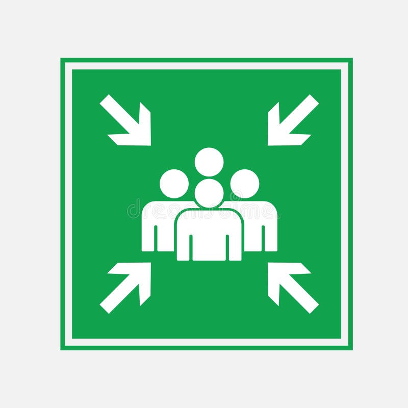 Emergency evacuation assembly point sign vector sign. stock illustration
