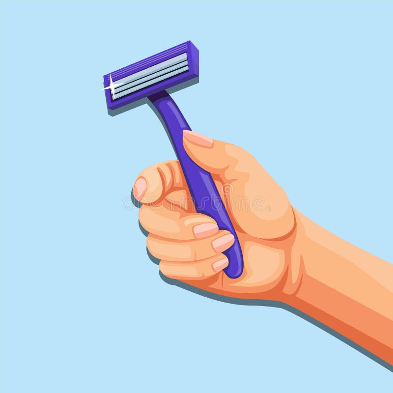 Hand Holding Razor Blade. Shaver Symbol Concept in Cartoon Illustration