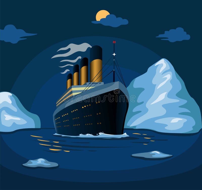 Titanic Cruise Ship Sail in Sea Iceberg in Night Scene Illustration in  Cartoon Vector Stock Vector - Illustration of ocean, night: 218325799