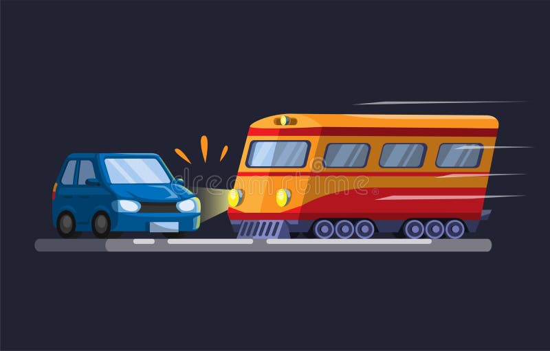 Car Hit by Train. Train Crossing Accident Illustration Concept in Cartoon  Vector Stock Vector - Illustration of fast, broken: 220251623