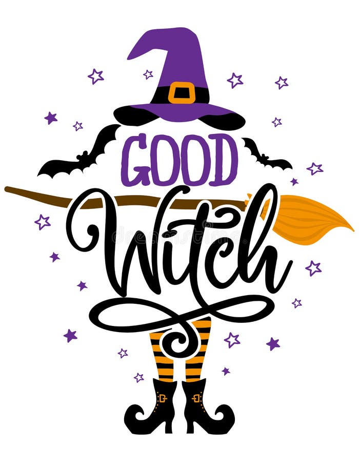 Good Witch - Halloween Quote On White Background With Broomstick, Bats And  Witch Hat. Stock Vector - Illustration Of Party, Message: 228896358