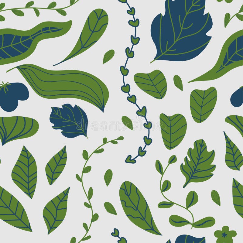 Hand Drawn Cute Abstract Tropical Leaves and Flowers Design Seamless