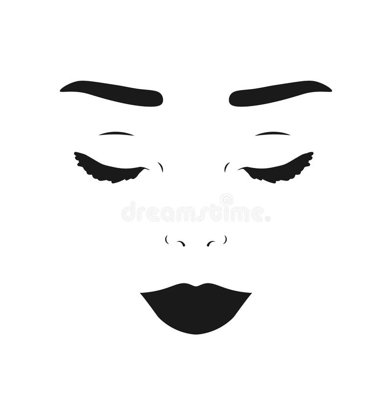 Hand drawn beautiful woman with close eyes, perfectly shaped eyebrows. royalty free illustration