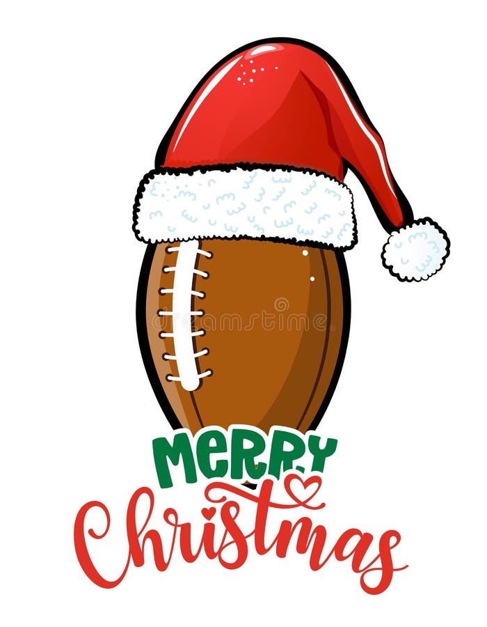 Merry Christmas Hand Drawn Rugby Ball Illustration in Santa Hat