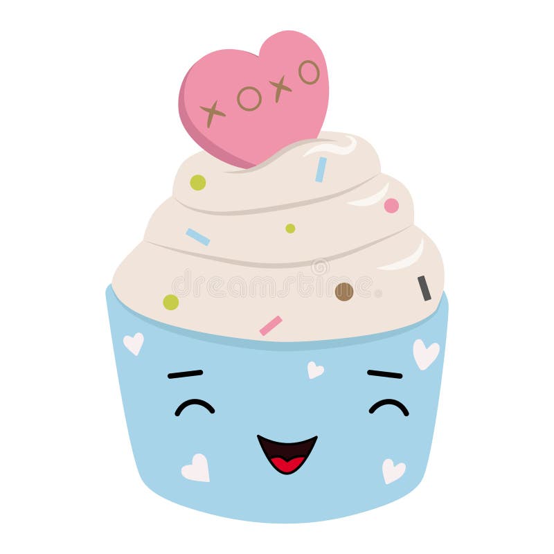 Cute smiling Valentine ice cream character with close eyes. Vector illustration royalty free illustration