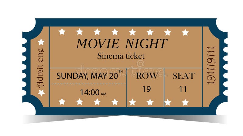 Retro Movie Vector Ticket with Text and Stars. Stock Vector