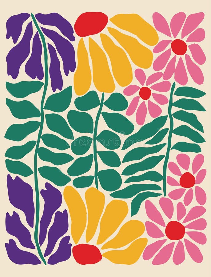 Vector flowers. Spring art print with botanical elements. Happy Easter. Folk style. royalty free illustration