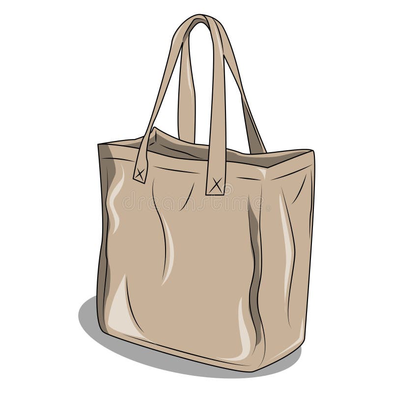 Vector Cartoon Tote Bag with a Nonrigid Shape. Fabric Tote Bag with