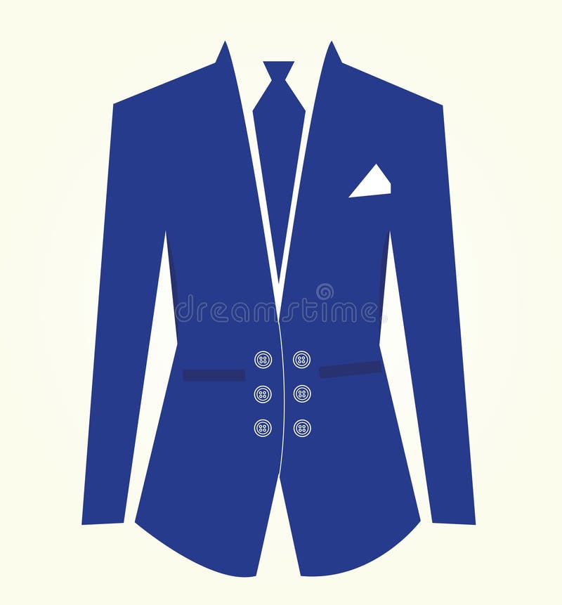 Men Blue Coat and Tie with Pockets, Buttons and Handkerchief. Man Business Suit, Wedding Coat or