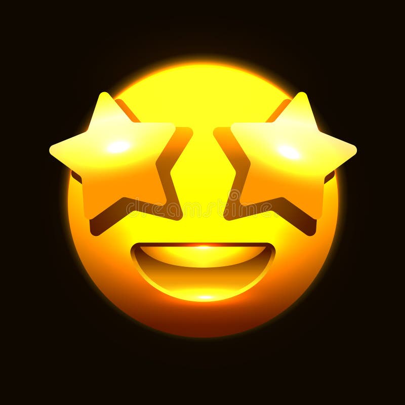 Golden Emoticon. Smiley with Golden Stars instead of Eyes. Vector Clipart. Stock Vector