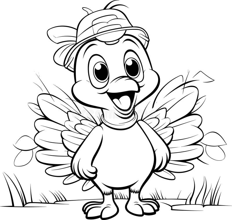 Cute Cartoon Duck, Coloring Art and Illustration Stock Illustration