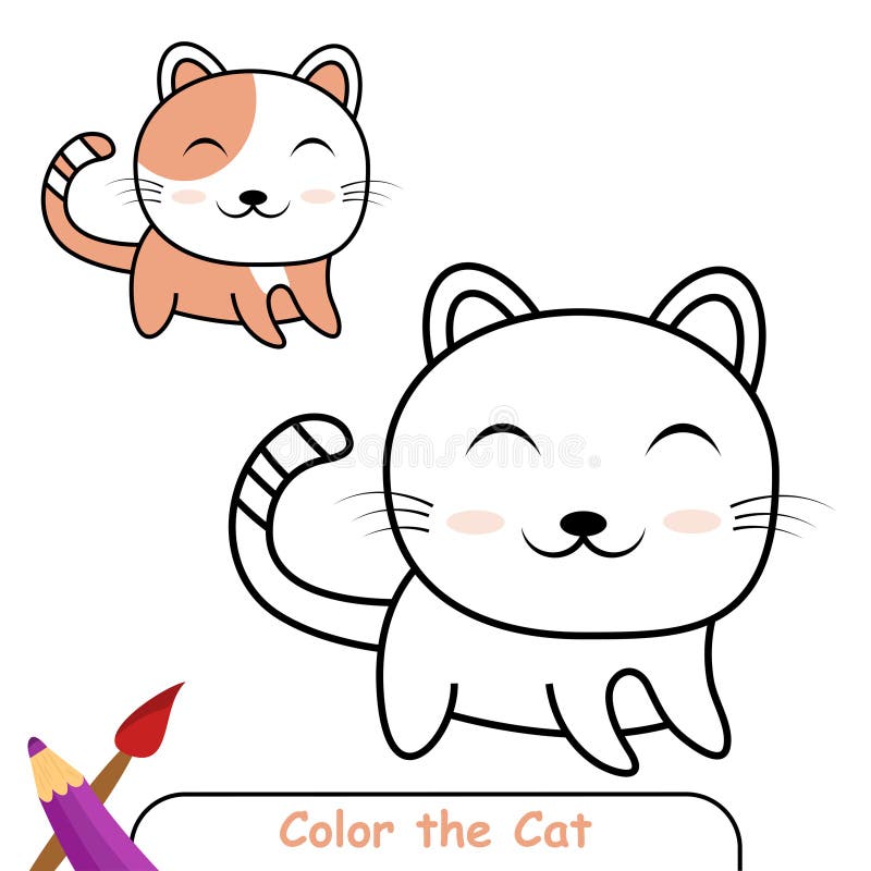Color the Cute Cat Drawing Illustration. Coloring Book for Kids Stock ...