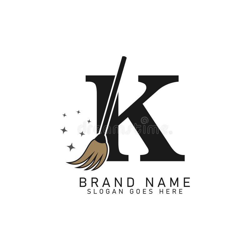 Letter K House Cleaning Broom Logo. Alphabet K Cleaning Brush Icon stock illustration