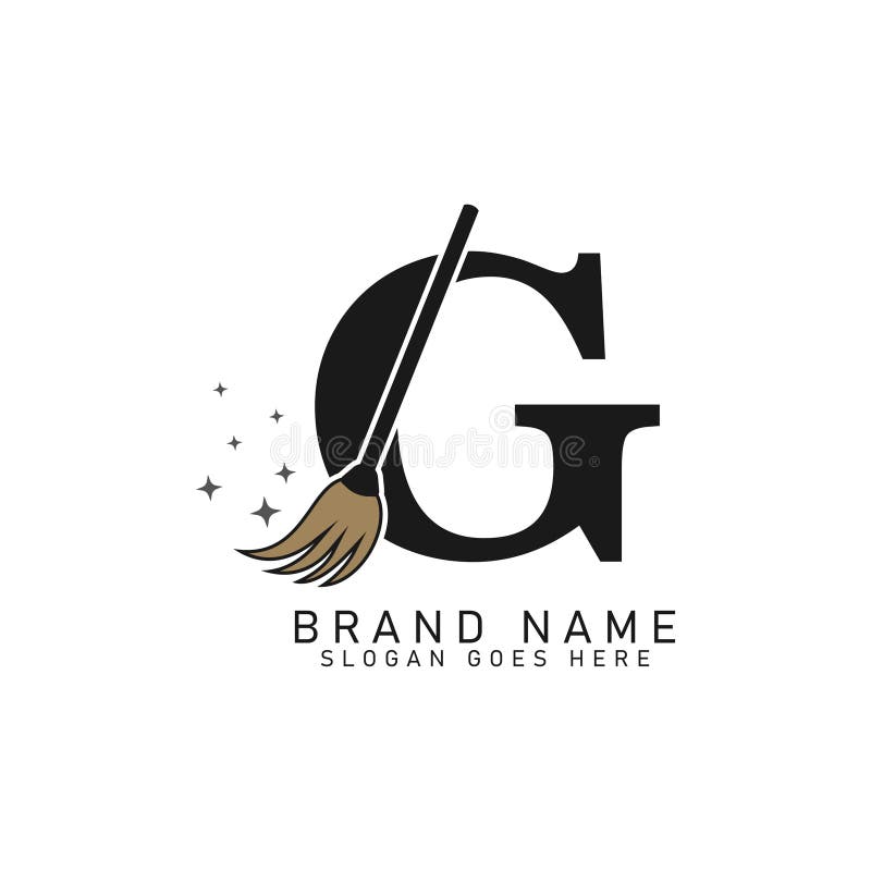Letter G House Cleaning Broom Logo. Alphabet G Cleaning Brush Icon vector illustration
