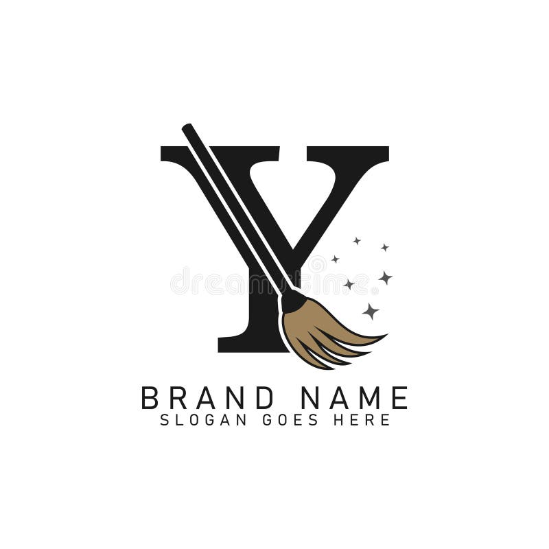 Letter Y House Cleaning Broom Logo. Alphabet Y Cleaning Brush Icon stock illustration