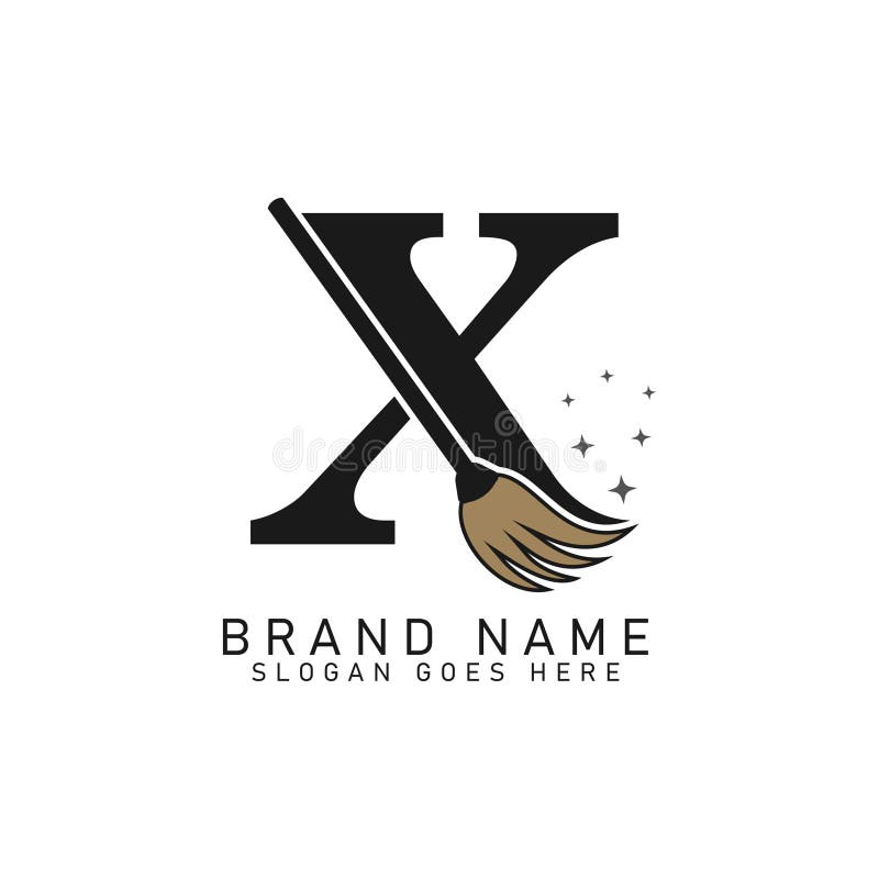 Letter X House Cleaning Broom Logo. Alphabet X Cleaning Brush Icon vector illustration