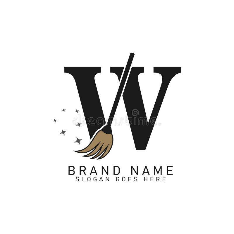 Letter W House Cleaning Broom Logo. Alphabet W Cleaning Brush Icon vector illustration