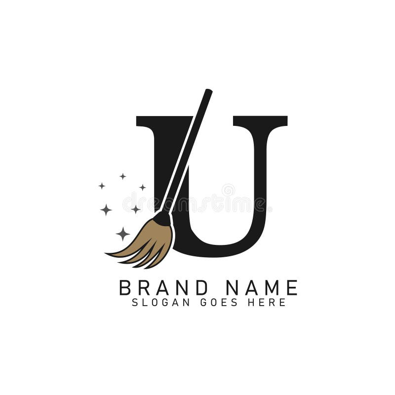 Letter U House Cleaning Broom Logo. Alphabet U Cleaning Brush Icon royalty free illustration