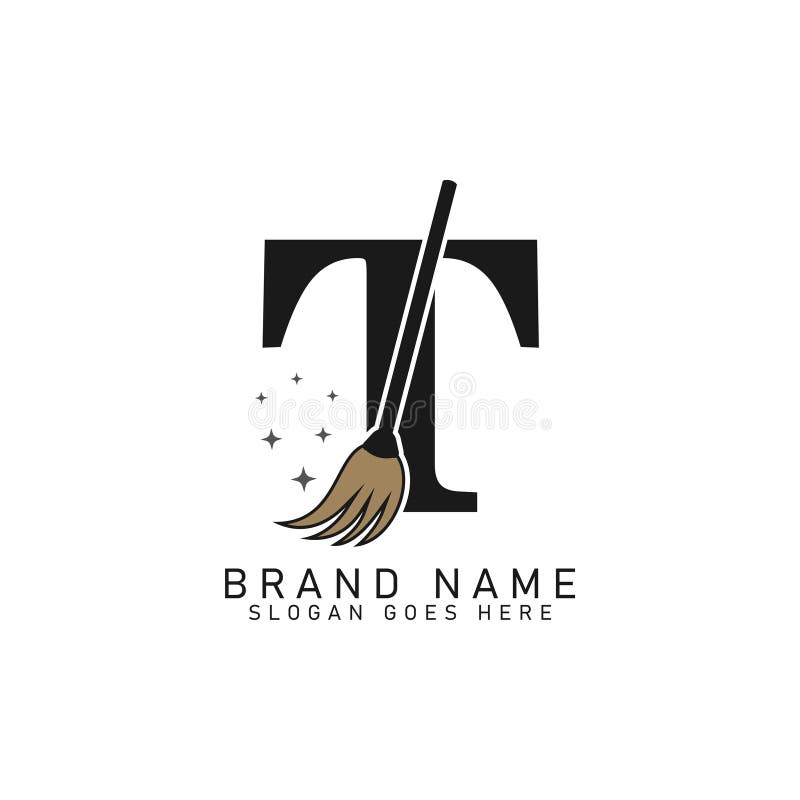 Letter T House Cleaning Broom Logo. Alphabet T Cleaning Brush Icon royalty free illustration